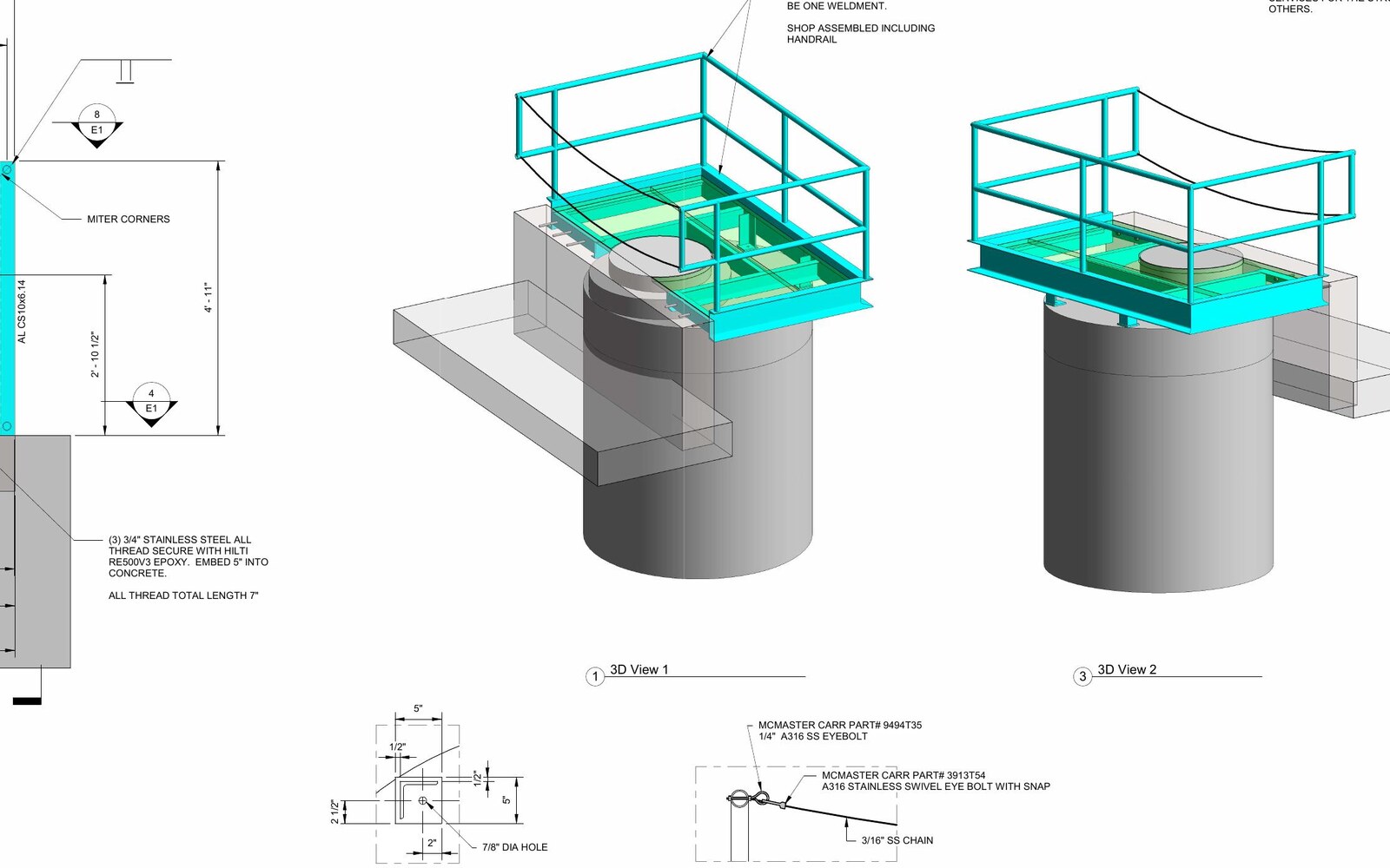 Anonymized drawing excerpt showing elevated equipment-access platforms